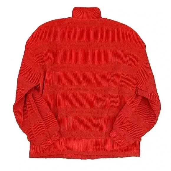 vintage 80s red scrunchy pleated windbreaker size medium sporty‎ zip up jacket